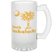Yellow Polka Dots South Cackalacky Palmetto Moon Frosted Glass Stein features a Polka Dot South Carolina palmetto moon logo in yellow.