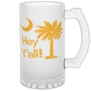Say hello with the Yellow Hey Y'all Palmetto Moon Frosted Glass Stein. It features the South Carolina palmetto moon.