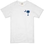 The blue palmetto and crescent moon pocket print design is a symbol of South Carolina pride. Buy blue palmetto t-shirts, sweatshirts or other clothing items with the palmetto moon printed on the pocket area.