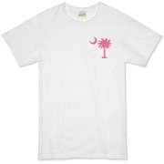 The pink palmetto and crescent moon pocket print design is a symbol of South Carolina pride. Buy pink palmetto t-shirts, sweatshirts or other clothing items with the palmetto moon printed on the pocket area.