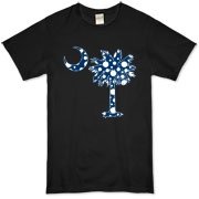 Blue Polka Dot Palmetto Moon Organic T-Shirt features a blue palmetto moon with white polka dots and is a fun variation on the South Carolina flag palmetto logo.