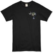 Buy an Earth and Moon Palmetto Organic T-Shirt featuring a smaller palmetto printed on the left chest area with a photo of the Earth and Moon in the background. The palmetto moon is a symbol of South Carolina pride.