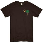 Celebrate a Palmetto Christmas in South Carolina with a Christmas Palmetto Moon T-Shirt, Sweatshirt, or other apparel item. This version features a pocket sized version of the Christmas Tree Palmetto.
