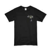 Buy an Earth and Moon Palmetto Organic Kids T-Shirt featuring a smaller palmetto printed on the left chest area with a photo of the Earth and Moon in the background. The palmetto moon is a symbol of South Carolina pride.