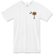 Buy a Chocolate Brown Palmetto Moon American Apparel T-Shirt featuring a smaller palmetto printed on the left chest area. The palmetto moon is a symbol of South Carolina pride.