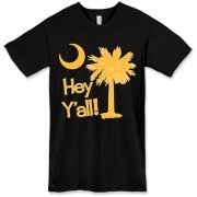 Say hello with the Yellow Hey Y'all Palmetto Moon American Apparel T-Shirt. It features the South Carolina palmetto moon.
