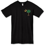 Buy a Christmas Palmetto Moon American Apparel T-Shirt and have a Merry Christmas, South Carolina style. This version features a pocket sized version of the Christmas Tree Palmetto Moon.