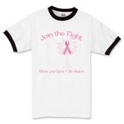 Join the fight against breast cancer in South Carolina! Show you care and be aware with a Join the Fight Pink Ribbon Palmetto Moon Ringer T-Shirt. Proceeds from Pink Ribbon Palmetto Moon Join the Fight products donated to help find a cure.