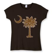 Buy a Chocloate Brown Palmetto Moon Women's Fitted Baby Rib Tee. The palmetto moon is a symbol of South Carolina pride.