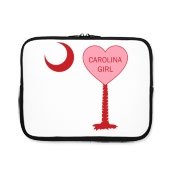 A Candy Heart Palmetto Moon iPad Sleeve for a Carolina Girl! Perfect for Valentine's Day, it features a pink candy heart on the South Carolina Palmetto Moon with Carolina Girl.