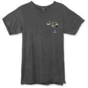 Buy an Earth and Moon Palmetto Alternative Apparel Destroyed T-Shirt featuring a smaller palmetto printed on the left chest area with a photo of the Earth and Moon in the background. The palmetto moon is a symbol of South Carolina pride.