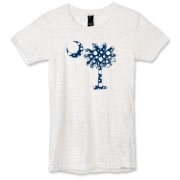 Buy a Blue Polka Dot Palmetto Moon Alternative Apparel Women's Burnout T-Shirt that features a blue palmetto moon with white polka dots.