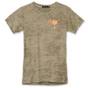 Buy an Orange Polka Dot Palmetto Moon Alternative Apparel Women's Burnout T-Shirt that features a orange palmetto moon with white polka dots printed smaller on the left chest area.