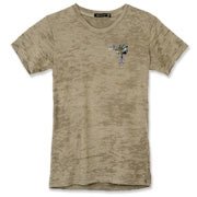 Buy an Earth and Moon Palmetto Alternative Apparel Women's Burnout T-Shirt featuring a smaller palmetto printed on the left chest area with a photo of the Earth and Moon in the background. The palmetto moon is a symbol of South Carolina pride.