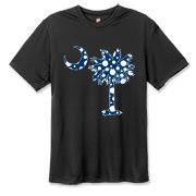 Buy a Blue Polka Dot Palmetto Moon Hanes Cool Dri T-shirt that features a blue palmetto moon with white polka dots.