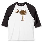 A chocolate brown palmetto and crescent moon. The palmetto is a symbol of South Carolina pride. Buy the chocolate brown palmetto moon on a t-shirt, sweatshirt, or other clothing or gift item.
