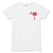 Get a White Heart Pattern Palmetto Moon for your sweetheart this Valentine's Day! Featuring the a smaller pocket sized version of the South Carolina Palmetto Moon with a white heart pattern printed in the pocket area of a shirt or apparel item.