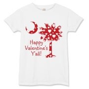Happy Valentine's Y'all with a White Heart Pattern Palmetto Moon. Get your Happy Valentine's Y'all shirt, apparel, or other gift item today!