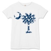 Blue Polka Dot Palmetto Moon Women's T-Shirt features a blue palmetto moon with white polka dots and is a fun variation on the South Carolina flag palmetto logo.