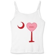A Candy Heart Palmetto Moon for an Angel! Perfect for Valentine's Day, it features a pink candy heart on the South Carolina Palmetto Moon with Angel.