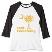 Yellow Polka Dots South Cackalacky Palmetto Moon Women's Fitted Baseball Tee features a Polka Dot South Carolina palmetto moon logo in yellow.