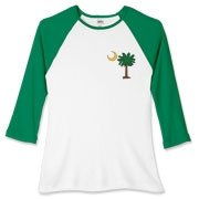 Celebrate a Palmetto Christmas in South Carolina with a Christmas Palmetto Moon T-Shirt, Sweatshirt, or other apparel item. This version features a pocket sized version of the Christmas Tree Palmetto.
