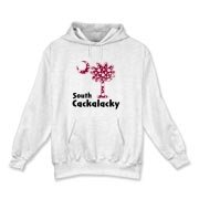 Garnet and Black Polka Dots South Cackalacky Palmetto Moon Hooded Sweatshirt features a Polka Dot South Carolina palmetto moon logo in garnet.