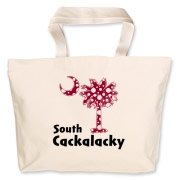 Garnet and Black Polka Dots South Cackalacky Palmetto Moon Jumbo Tote Bag features a Polka Dot South Carolina palmetto moon logo in garnet.