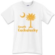 Yellow South Cackalacky Palmetto Moon T-Shirt features the South Carolina palmetto moon logo in yellow.