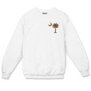 A chocolate brown palmetto and crescent moon. The palmetto is a symbol of South Carolina pride. Buy the chocolate brown palmetto moon printed in the pocket area of a t-shirt, sweatshirt, or other apparel item.