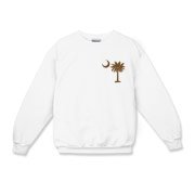 A chocolate brown palmetto and crescent moon. The palmetto is a symbol of South Carolina pride. Buy the chocolate brown palmetto moon printed in the pocket area of a t-shirt, sweatshirt, or other apparel item.