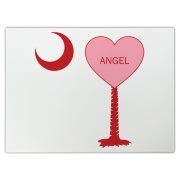 A Candy Heart Palmetto Moon for an Angel! Perfect for Valentine's Day, it features a pink candy heart on the South Carolina Palmetto Moon with Angel.