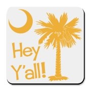 Say hello with the Yellow Hey Y'all Palmetto Moon Cork Bottom Coaster. It features the South Carolina palmetto moon.