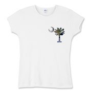 This pocket sized version of Earth and Moon palmetto and crescent moon features a photo of the Earth as the background for the palmetto and a photo of the Moon as a background for the crescent.