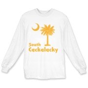 Yellow South Cackalacky Palmetto Moon Long Sleeve T-Shirt features the South Carolina palmetto moon logo in yellow.