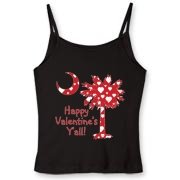 Happy Valentine's Y'all with a White Heart Pattern Palmetto Moon Women's Fitted Spaghetti Strap Tank.