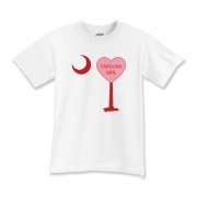 A Candy Heart Palmetto Moon for a Carolina Girl! Perfect for Valentine's Day, it features a pink candy heart on the South Carolina Palmetto Moon with Carolina Girl.