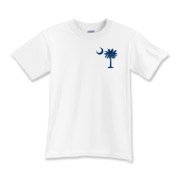 The tradtional blue palmetto and crescent moon design is a symbol of South Carolina pride. Buy the traditional blue palmetto moon printed on the pocket area of a t-shirt, sweatshirt, or other clothing item.