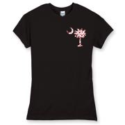 Buy a Red Heart Pattern Palmetto Moon Women's Fitted Fine Jersey Tee for your sweetheart this Valentine's Day! Featuring the a smaller pocket sized version of the South Carolina Palmetto Moon with a red heart pattern printed on the left chest area.