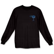 The deluxe Palmetto Moon Flag Long Sleeve T-Shirt features a small palmetto moon in the front pocket area and the South Carolina Flag design on the back.