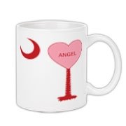 A Candy Heart Palmetto Moon for an Angel! Perfect for Valentine's Day, it features a pink candy heart on the South Carolina Palmetto Moon with Angel.