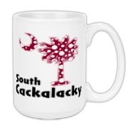Garnet and Black Polka Dots South Cackalacky Palmetto Moon Large Coffee Mug features a Polka Dot South Carolina palmetto moon logo in garnet.