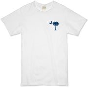 The deluxe Palmetto Moon Flag Organic T-Shirt features a small palmetto moon in the front pocket area and the South Carolina Flag design on the back.