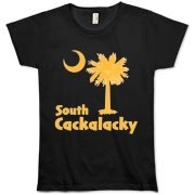 Yellow South Cackalacky Palmetto Moon Organic Women's T-Shirt features the South Carolina palmetto moon logo in yellow.