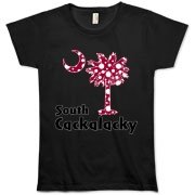 Garnet and Black Polka Dots South Cackalacky Palmetto Moon Organic Women's T-Shirt features a Polka Dot South Carolina palmetto moon logo in garnet.