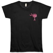 Garnet and Black Polka Dots South Cackalacky Deluxe Organic Women's T-Shirt feature the polka dot South Carolina palmetto moon logo in garnet and black on the back and a smaller, matching palmetto moon on the front.