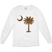 Buy a Chocloate Brown Palmetto Moon Organic Long Sleeve T-Shirt. The palmetto moon is a symbol of South Carolina pride.