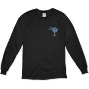 Blue Polka Dots South Cackalacky Deluxe Organic Long Sleeve T-Shirt feature the polka dot South Carolina palmetto moon logo in blue on the back and a smaller, matching palmetto moon on the front.