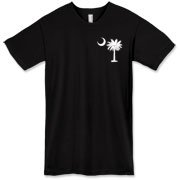 Buy a White Carolina Girl Deluxe American Apparel T-Shirt. This two-sided design features a small palmetto moon printed on the front left chest area and matching Carolina Girl palmetto design on the back. The palmetto moon is a symbol of South Carolina pr