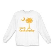 Yellow South Cackalacky Palmetto Moon Kids Long Sleeve T-Shirt features the South Carolina palmetto moon logo in yellow.